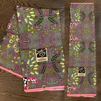 1 yard Polyester African Ankara Fabric Pink Green